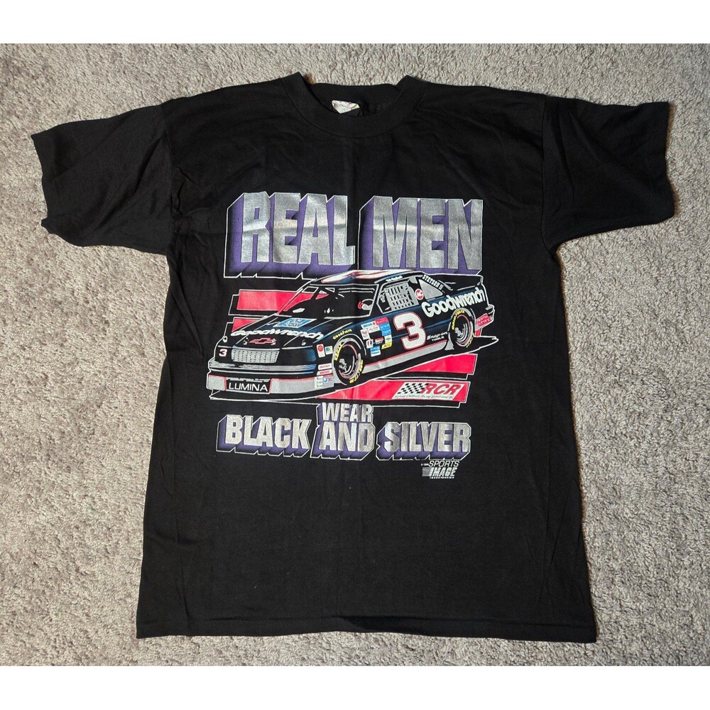 Vintage Dale Earnhardt Real Men Wear Black Silver Racing T-Shirt 1994 Large NWOT